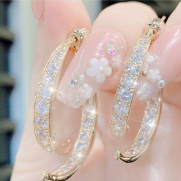 NEW Cascading Earrings Gold Dangle Gorgeous Dual Two Sided Barbiecore Romantic - Picture 12 of 12